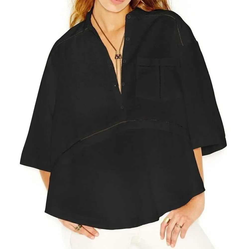 Free People Weekend Escape Black Blouse Size S